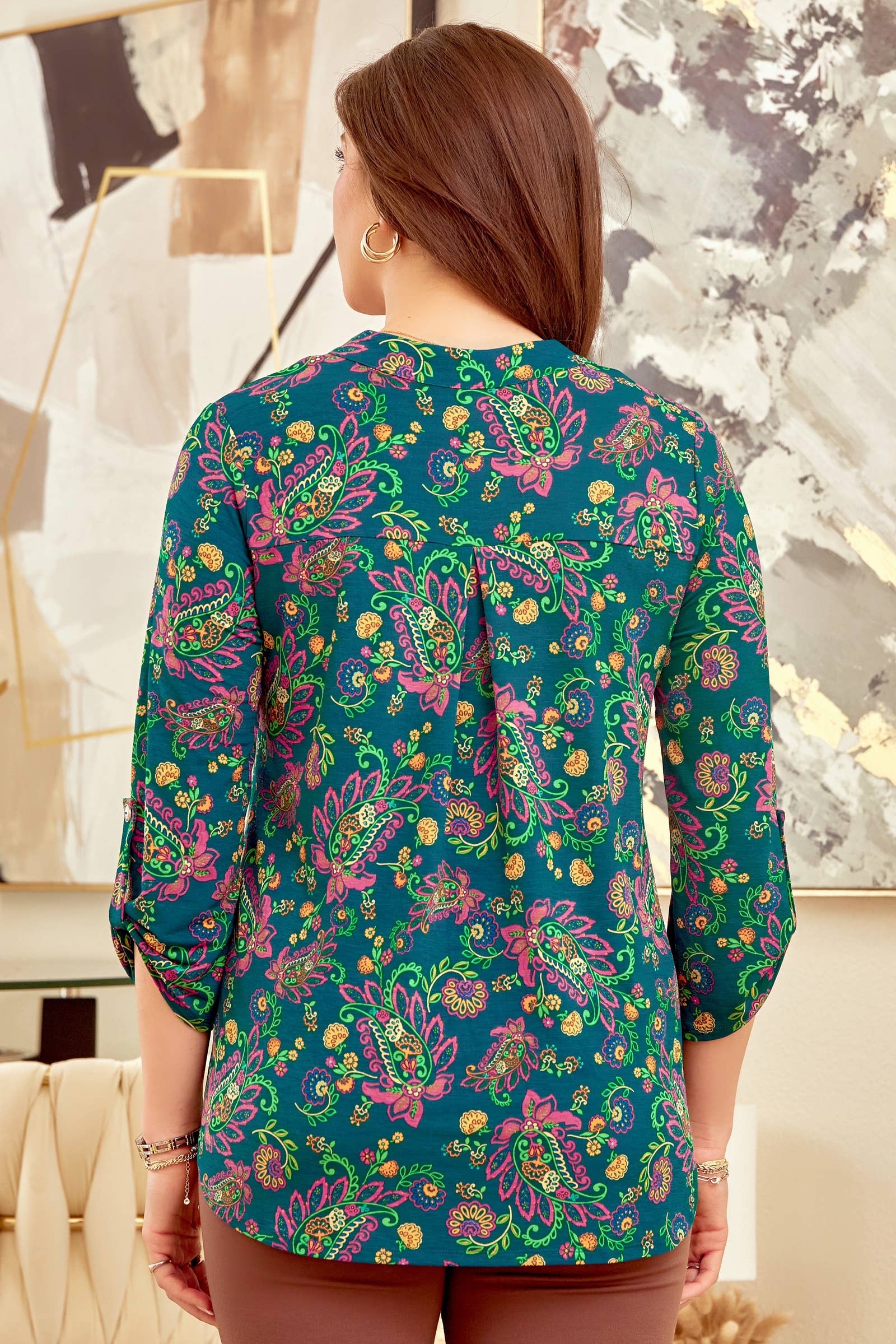 Fun Multicolor Print Top LIZZY-V0219: TEAL MULTI