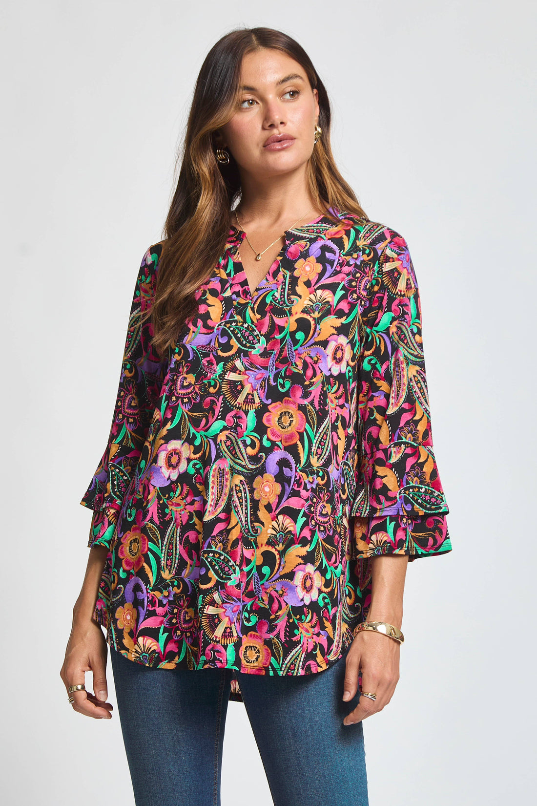 Colorful Bell Sleeved Lizzy Top: Black