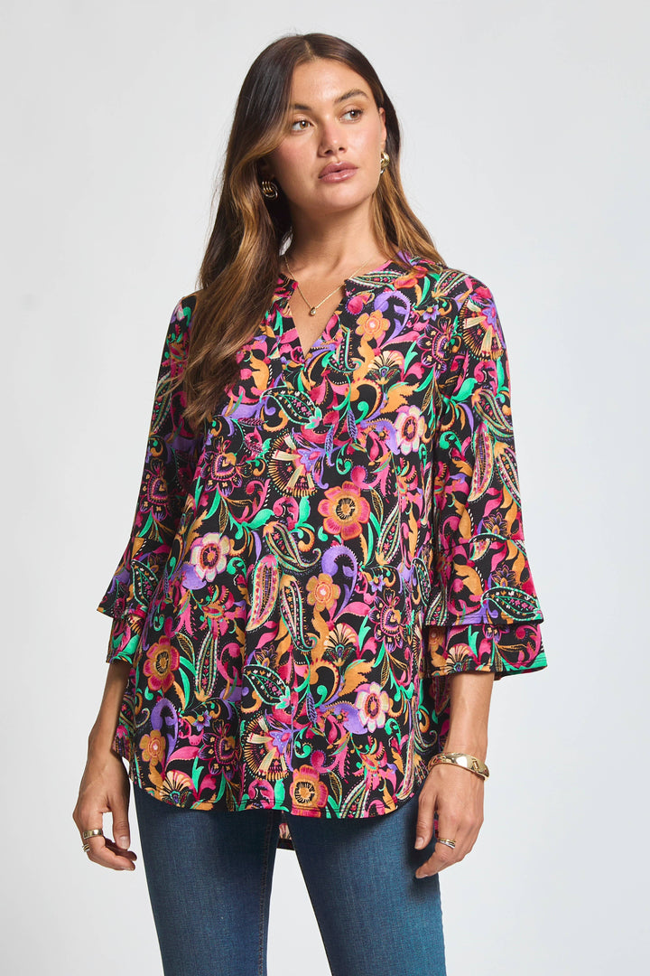Colorful Bell Sleeved Lizzy Top: Black