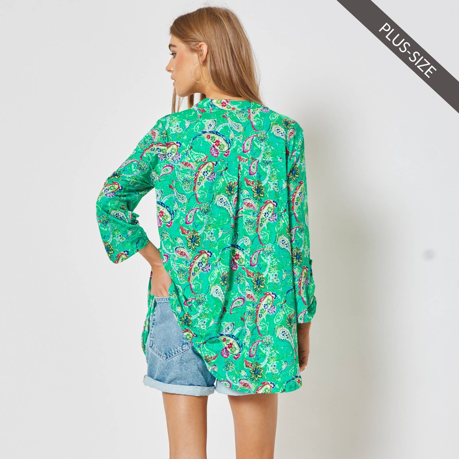 PLUS SIZE 3/4 Sleeve LIZZY Wrinkle Free Top: EMERALD