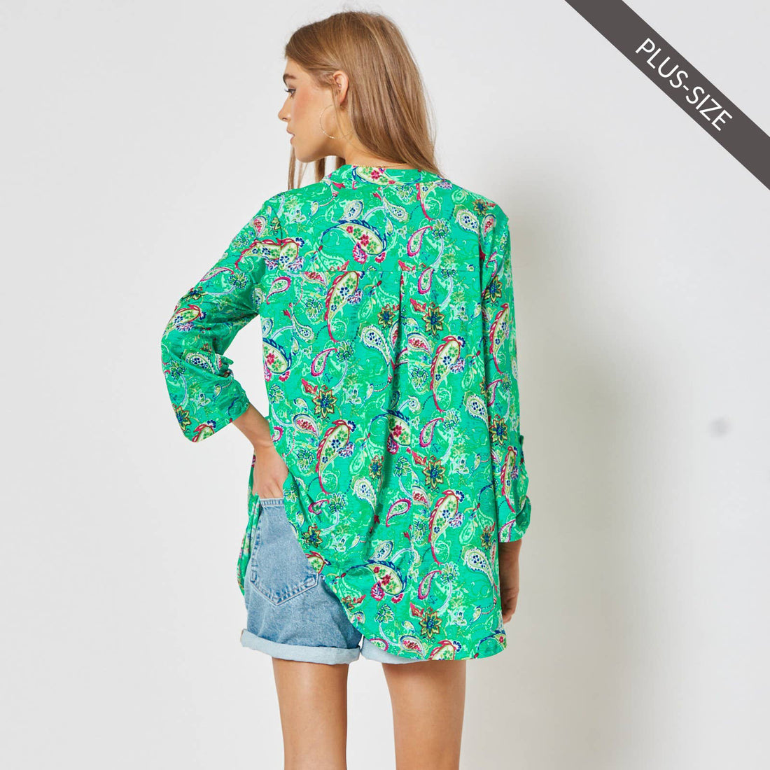 PLUS SIZE 3/4 Sleeve LIZZY Wrinkle Free Top: EMERALD