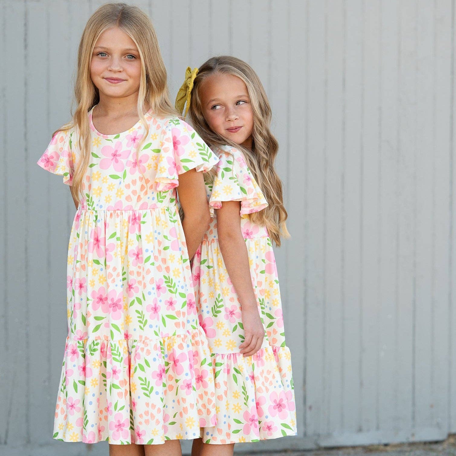 Girls Emma Dainty Spring Floral Flutter Sleeve Twirl Dress