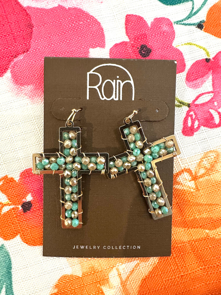 Rain Gold Multi-Colored Cross Earrings