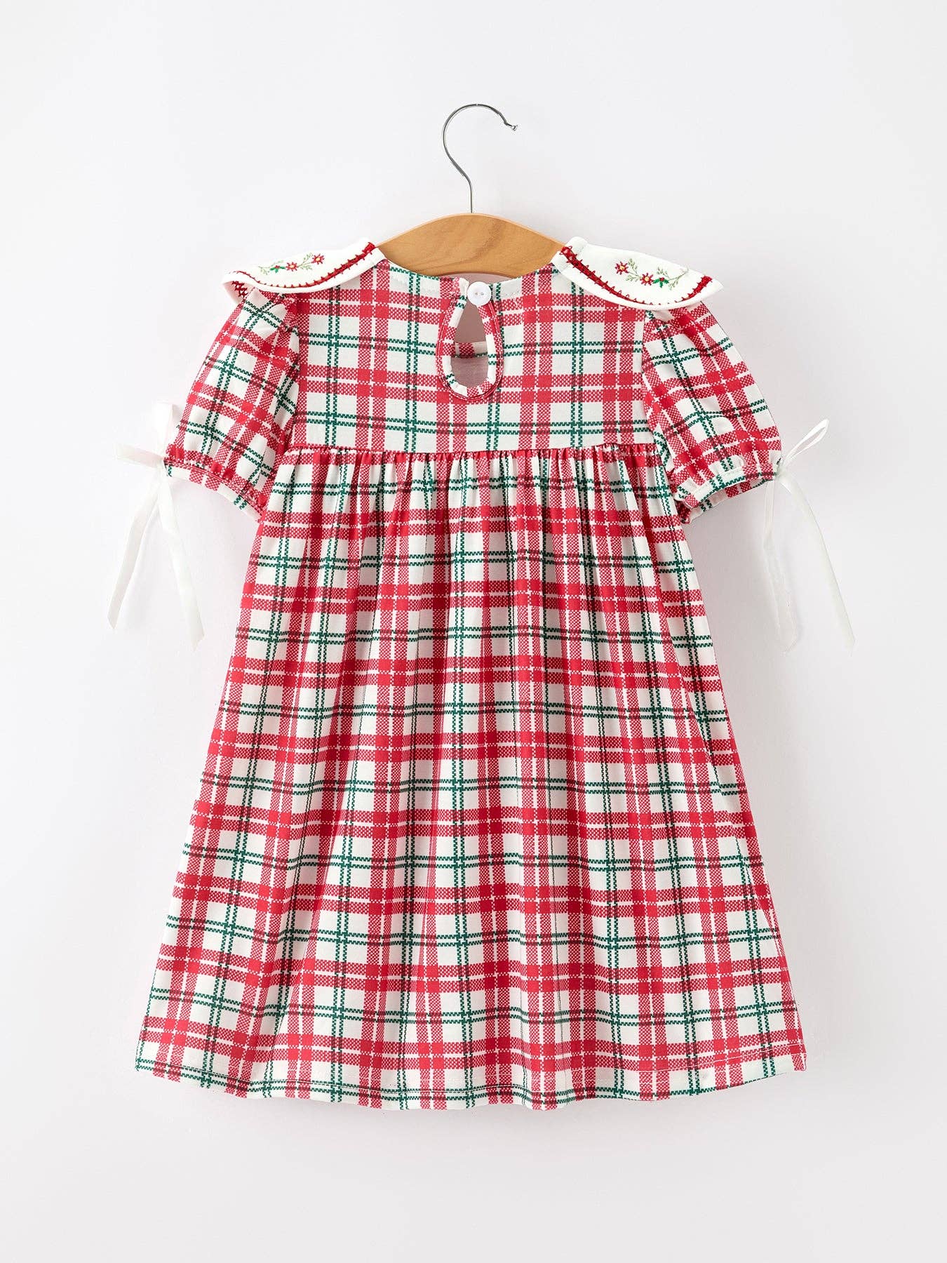 Christmas Plaid Wreath Embroidered Dress