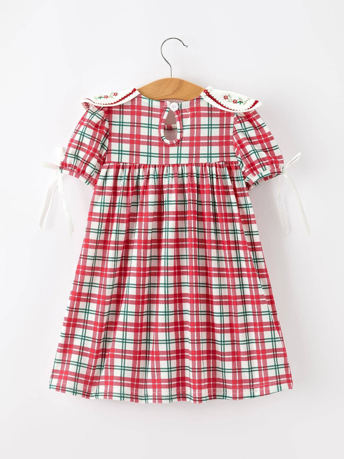 Christmas Plaid Wreath Embroidered Dress