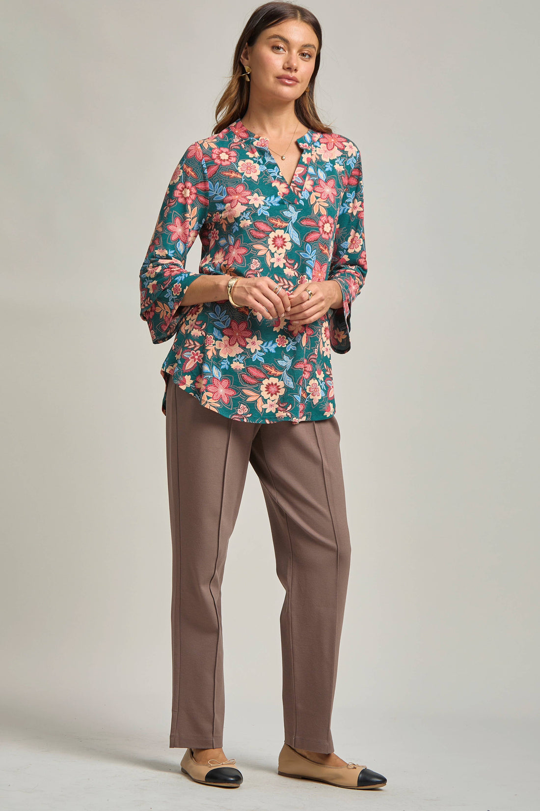 Lizzy Bell Sleeve Top: Hunter Green