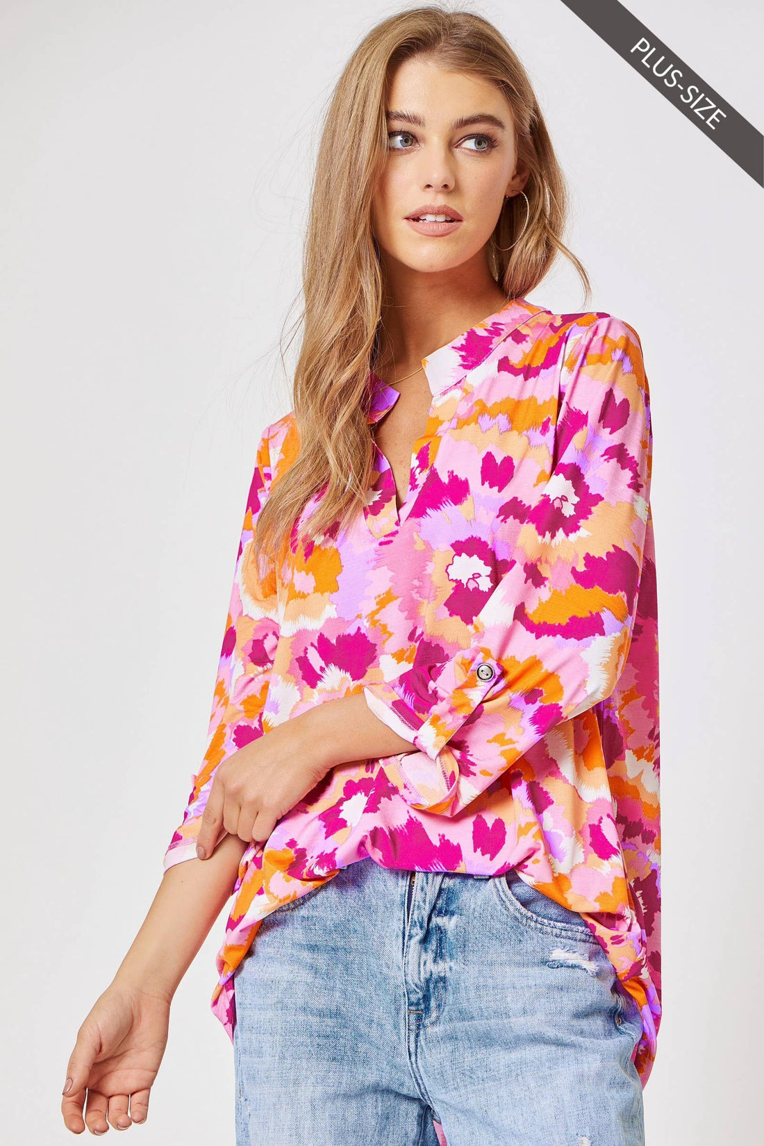 Lizzy 3/4 Floral Wrinkle Free Top: Pink