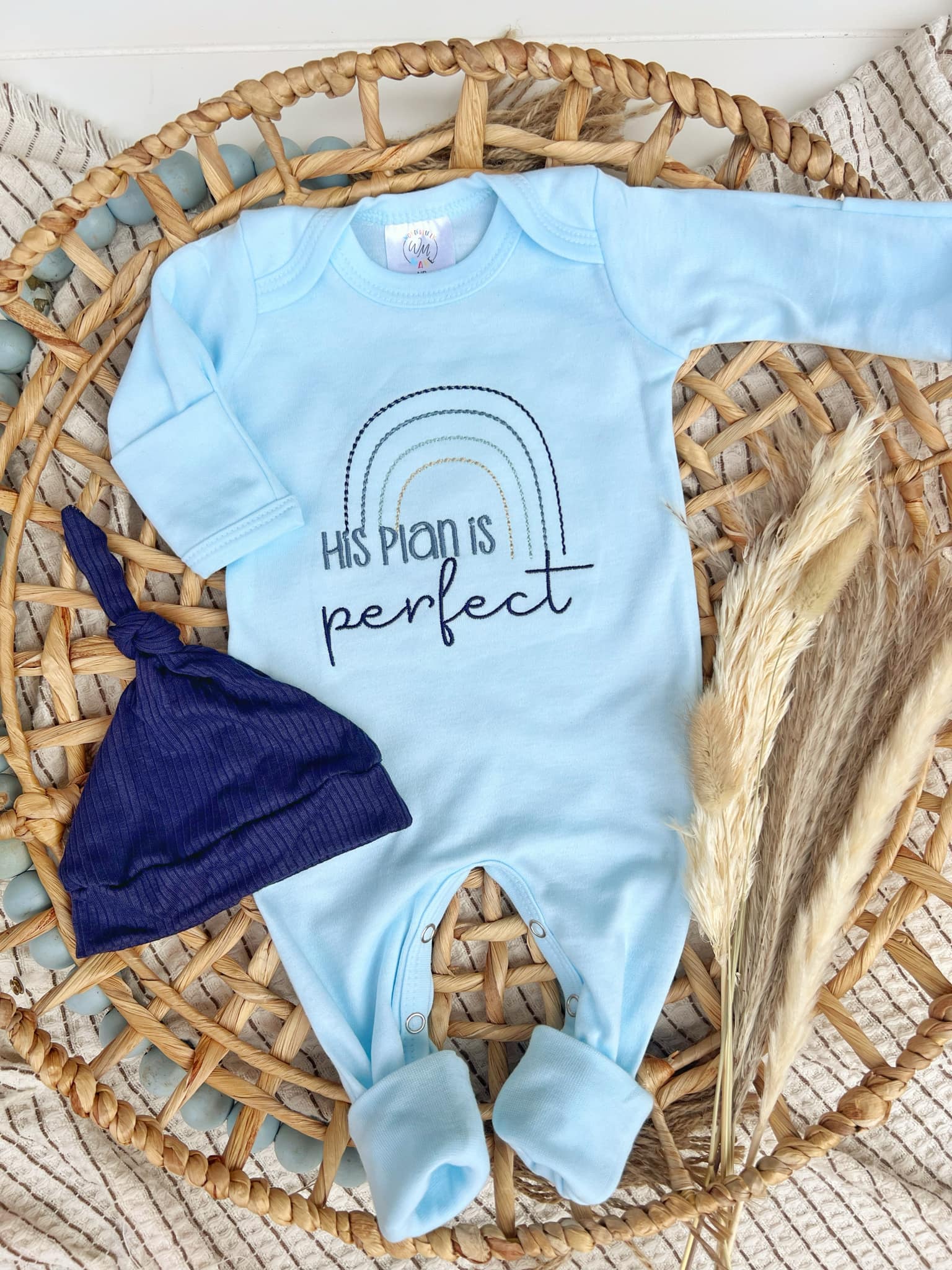 Baby Romper | Baby Boy Outfit His Plans Are Perfect Rainbow: 0-3 months / Romper only
