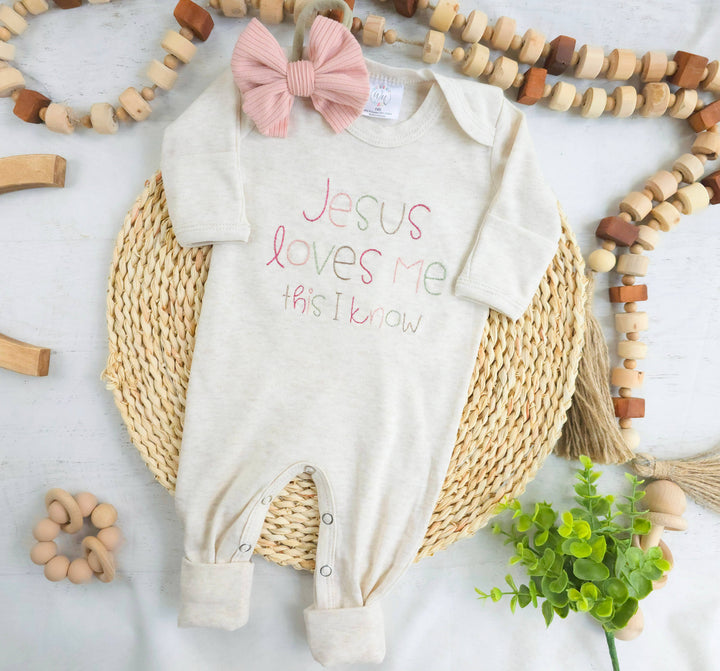 Baby Romper | Baby Girl Outfit - Jesus Loves Me: 0-3 months / Romper only