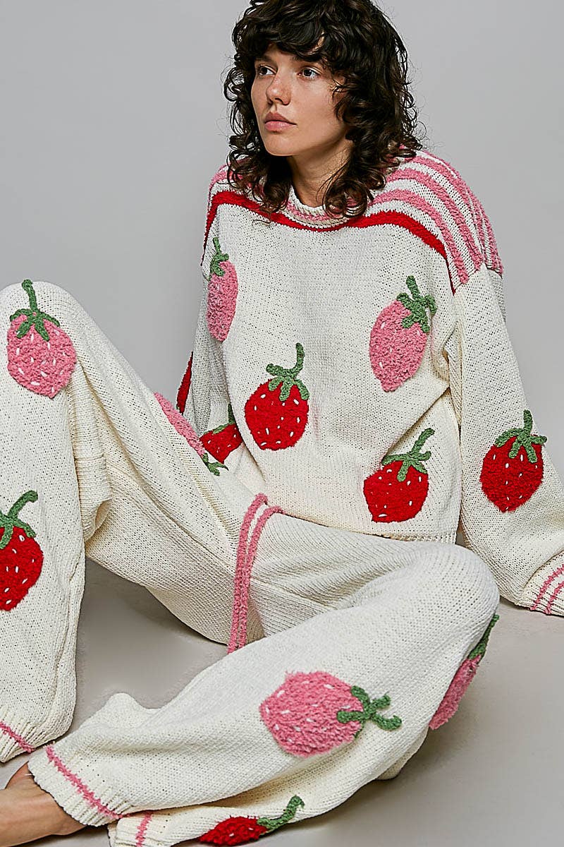 Strawberry Stripe Ribbed Knit Sweater