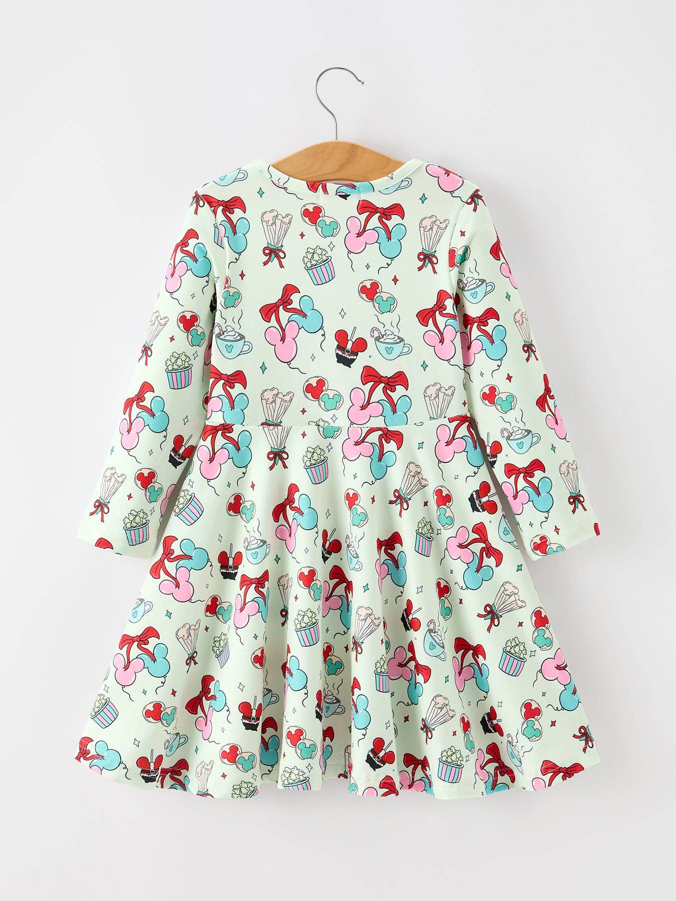 Disney Christmas Mint Party Treat Long Sleeve Twirl Dress