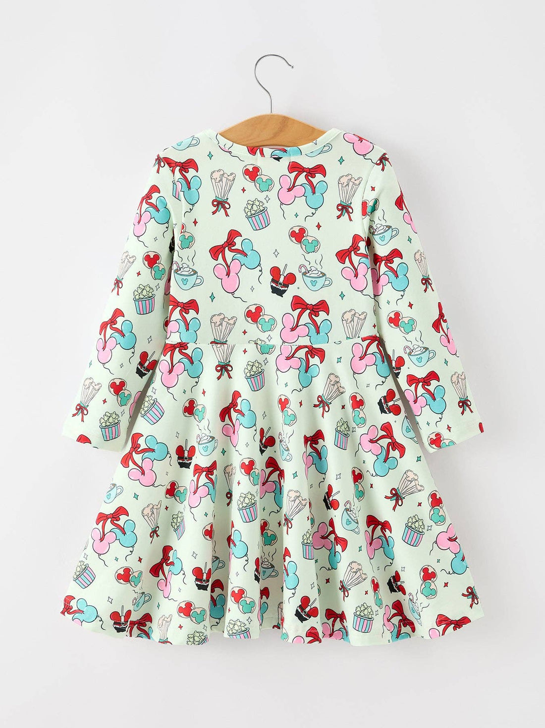 Disney Christmas Mint Party Treat Long Sleeve Twirl Dress