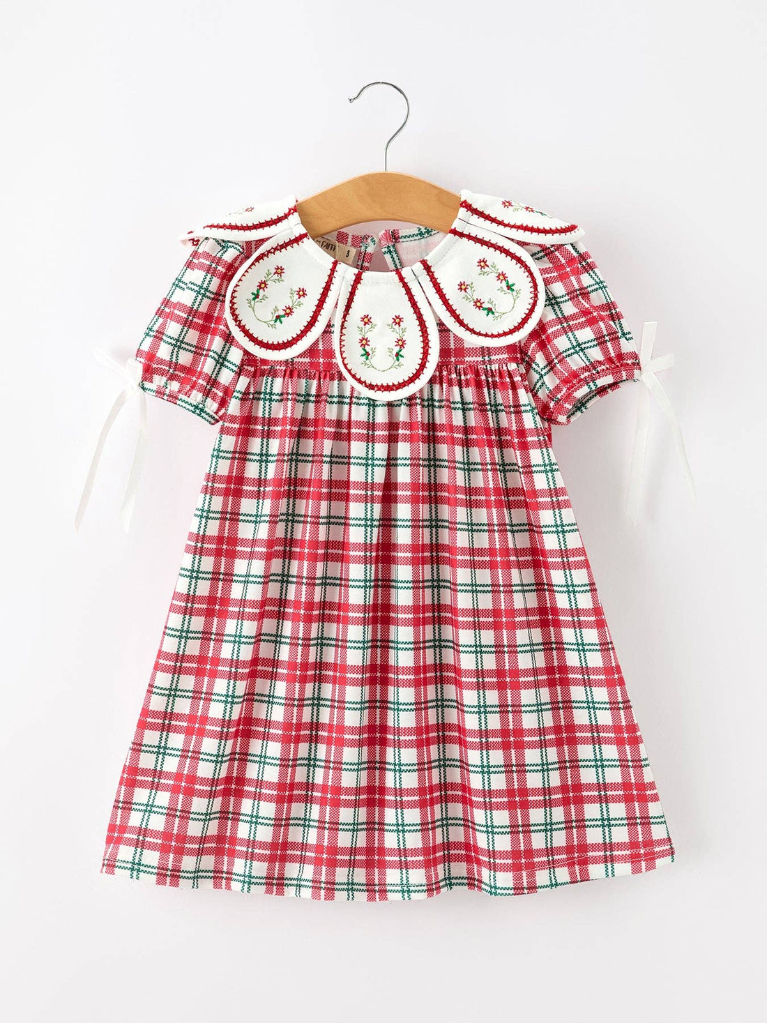 Christmas Plaid Wreath Embroidered Dress