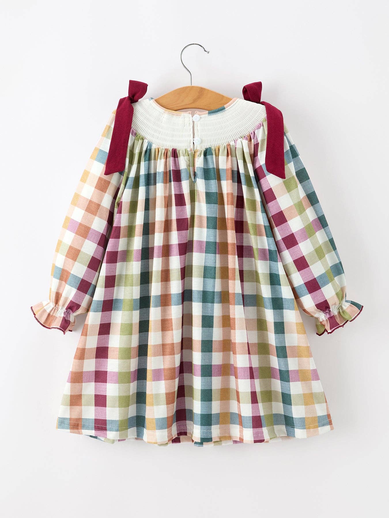 “THANKFUL” Embroidered Smocked Plaid Dress