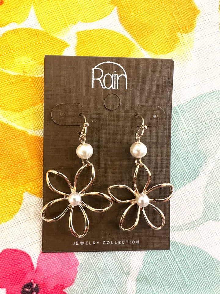 Rain Gold & Silver Pearl Flower Earrings