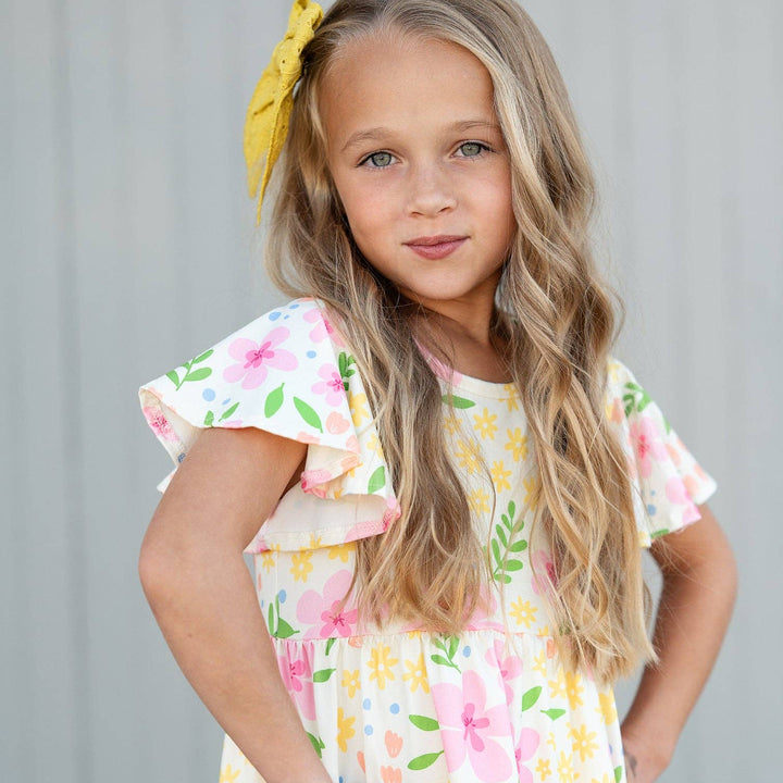 Girls Emma Dainty Spring Floral Flutter Sleeve Twirl Dress