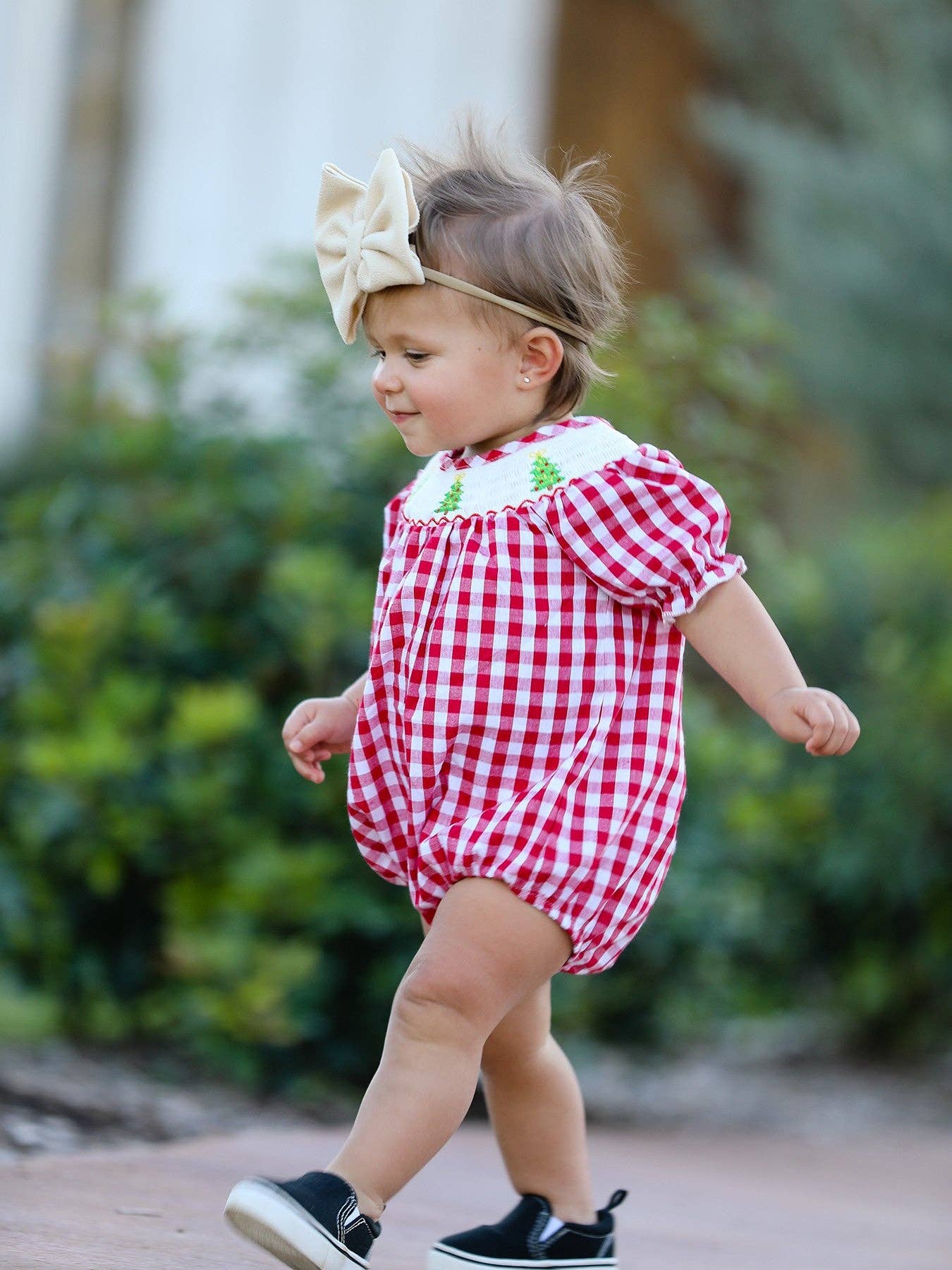 Christmas Tree Smocking Embroidered Romper