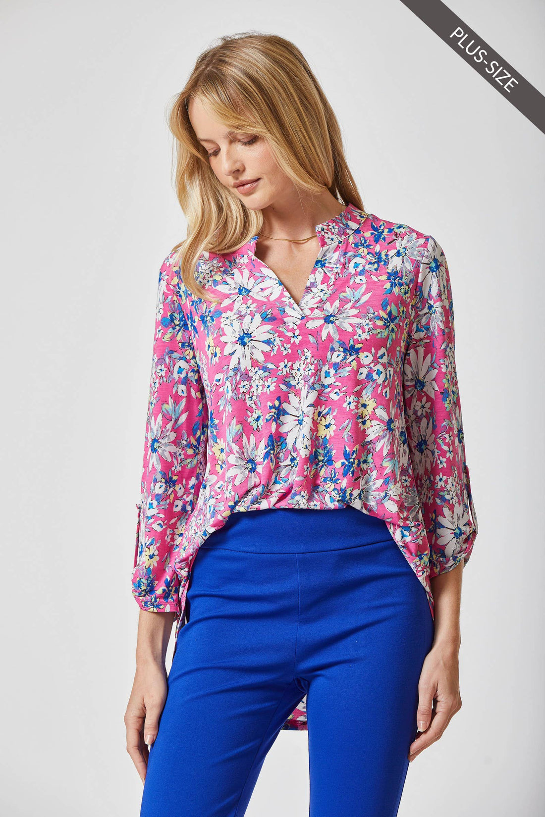 3/4 Sleeve LIZZY MEDALLION Wrinkle Free Blouse: Magenta Multi