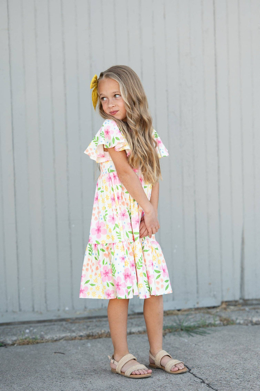 Girls Emma Dainty Spring Floral Flutter Sleeve Twirl Dress