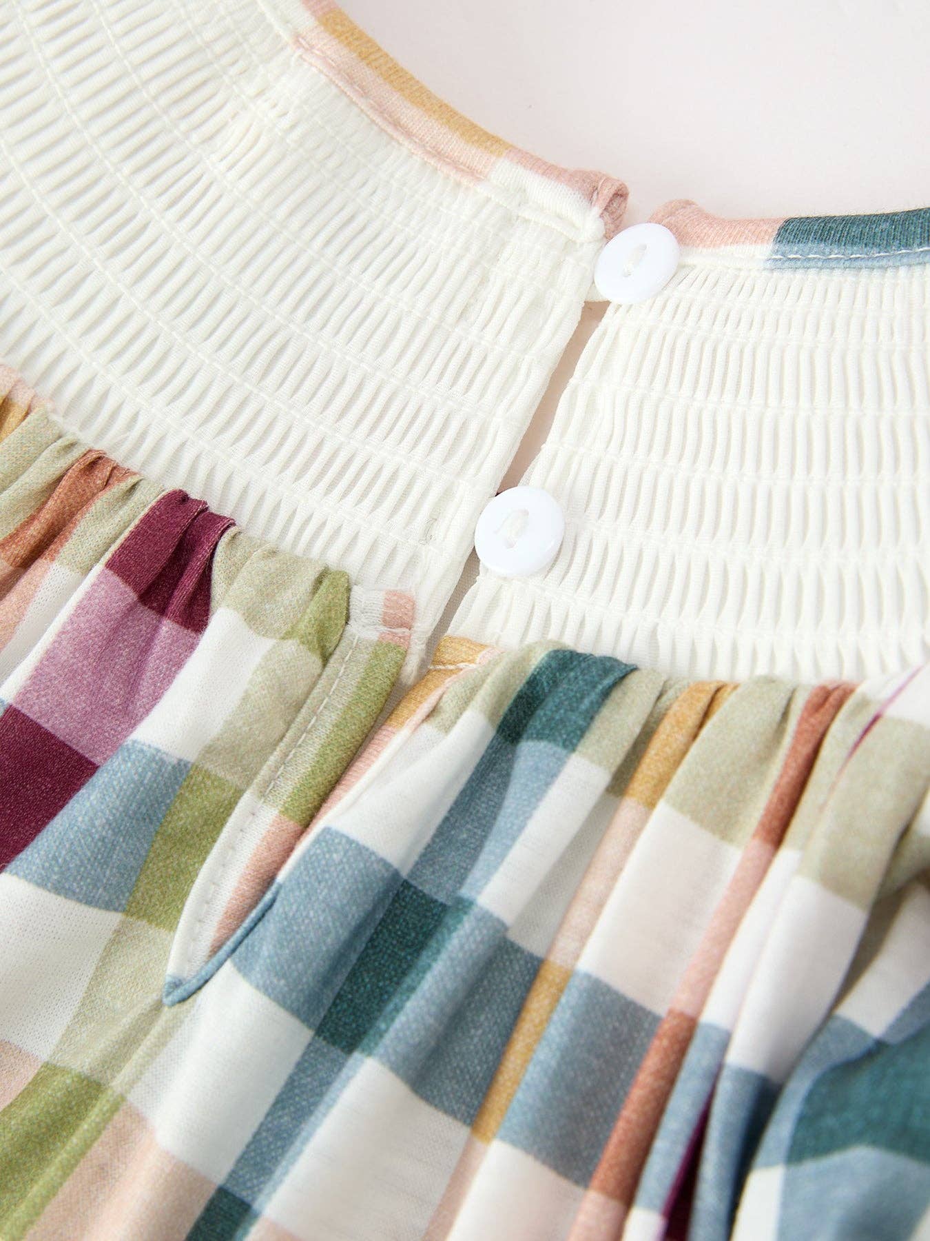 “THANKFUL” Embroidered Smocked Plaid Dress