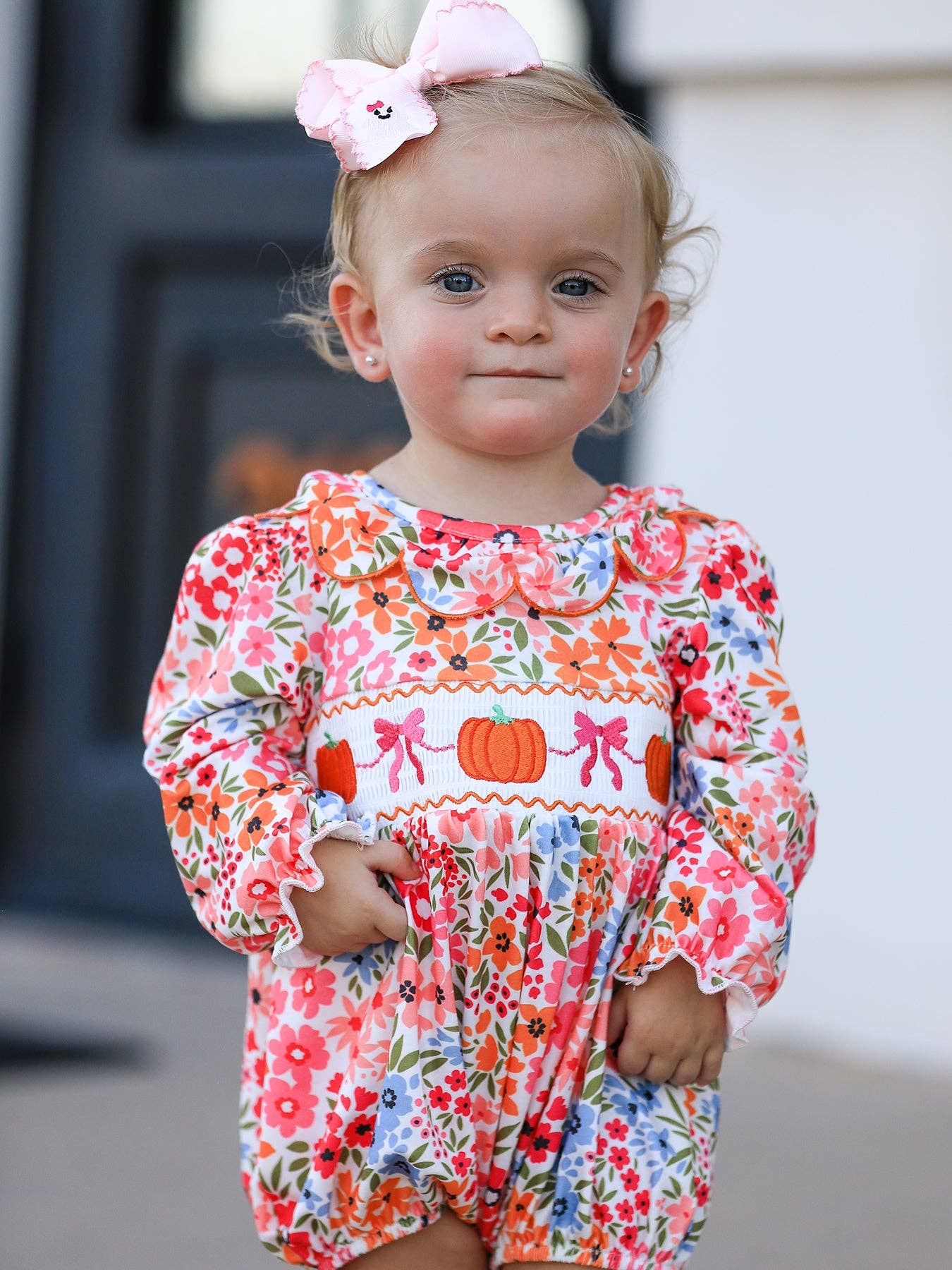 Pumpkin Bow Smocked Romper