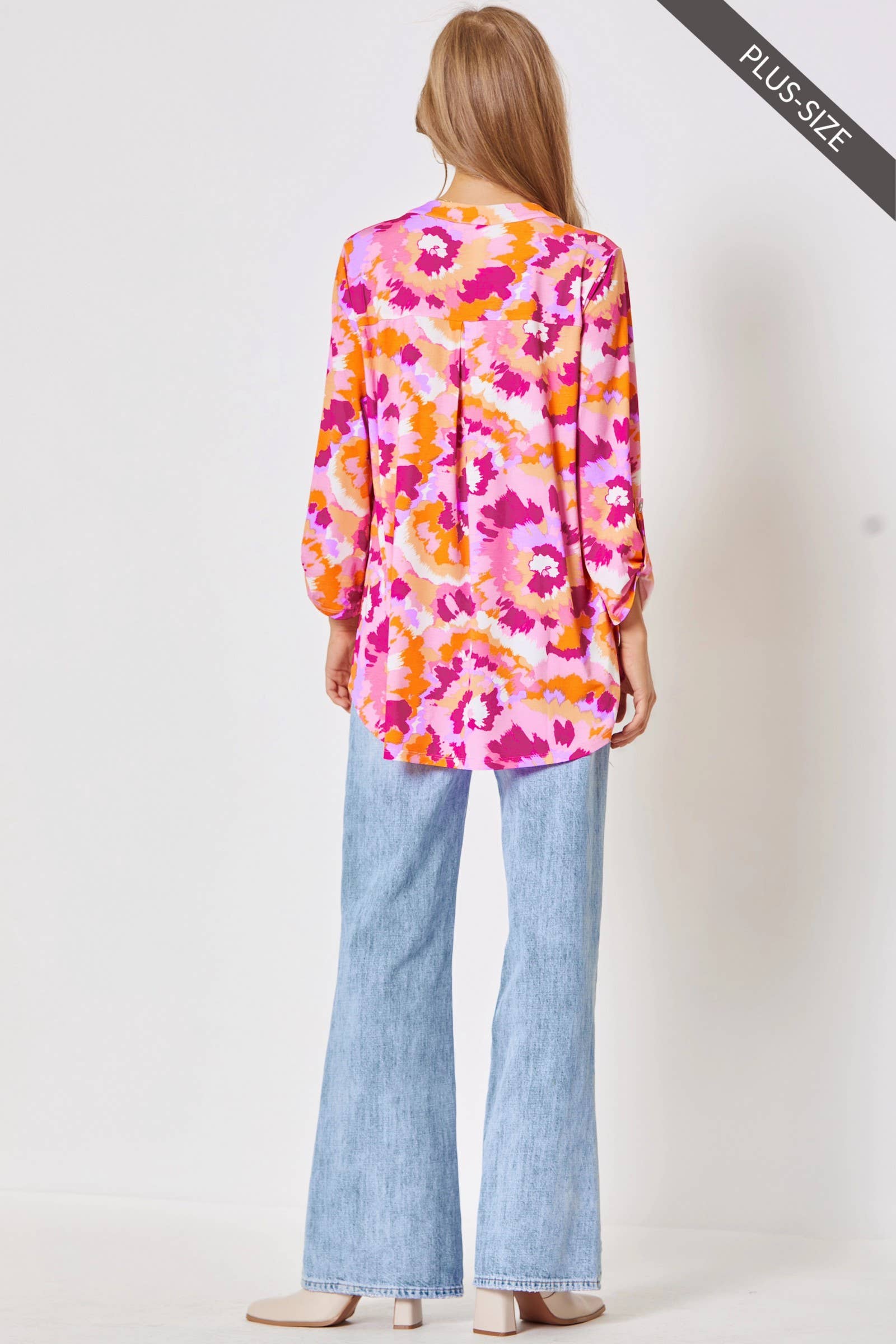 Lizzy 3/4 Floral Wrinkle Free Top: Pink