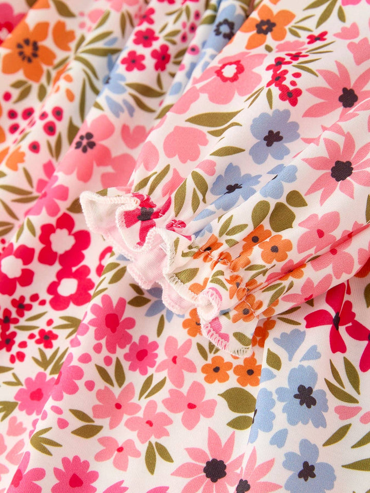 Pumpkin Bow Smocked Floral Dress