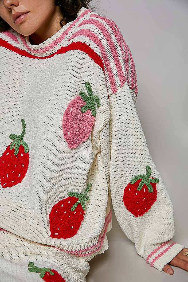 Strawberry Stripe Ribbed Knit Sweater
