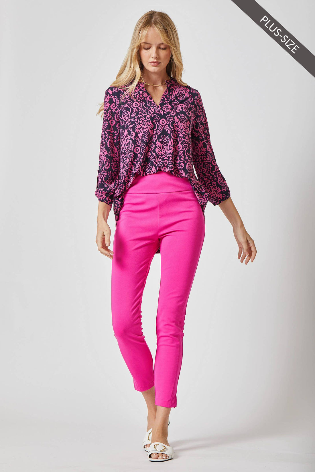 3/4 Sleeve LIZZY MEDALLION Wrinkle Free Blouse: Navy