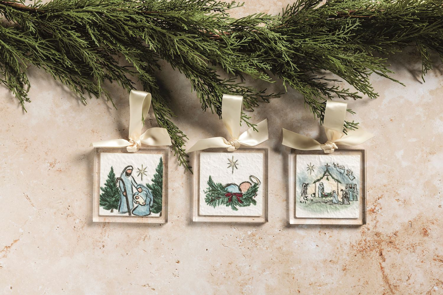 Acrylic Ornament: Nativity, Manger, Mary & Joseph