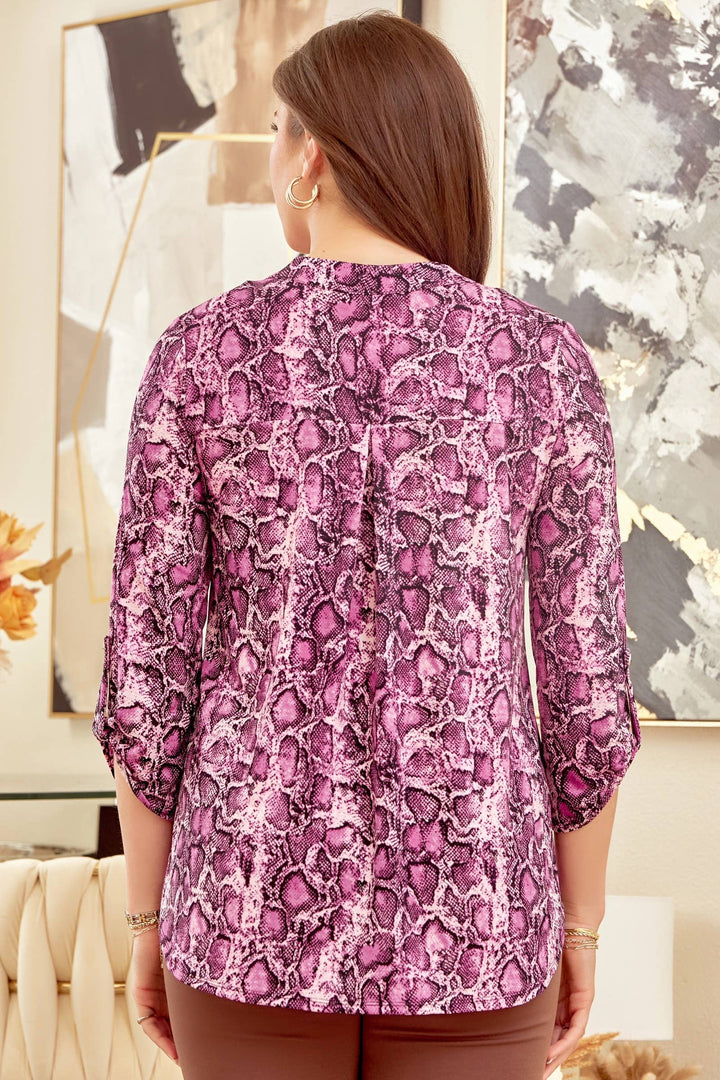 Wrinkle Free V Neck Snake Print Top LIZZY-V0252: MAGENTA