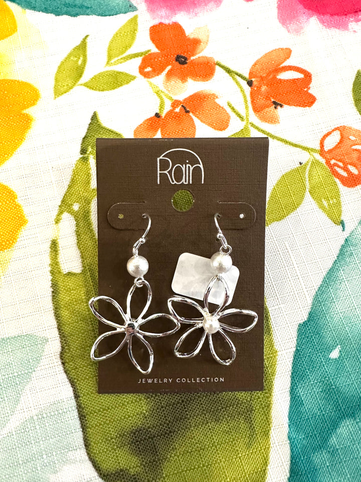 Rain Silver Pearl Flower Earrings