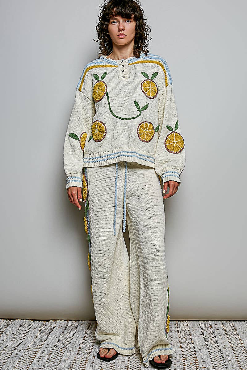 Lemon Stripe Ribbed Knit Sweater