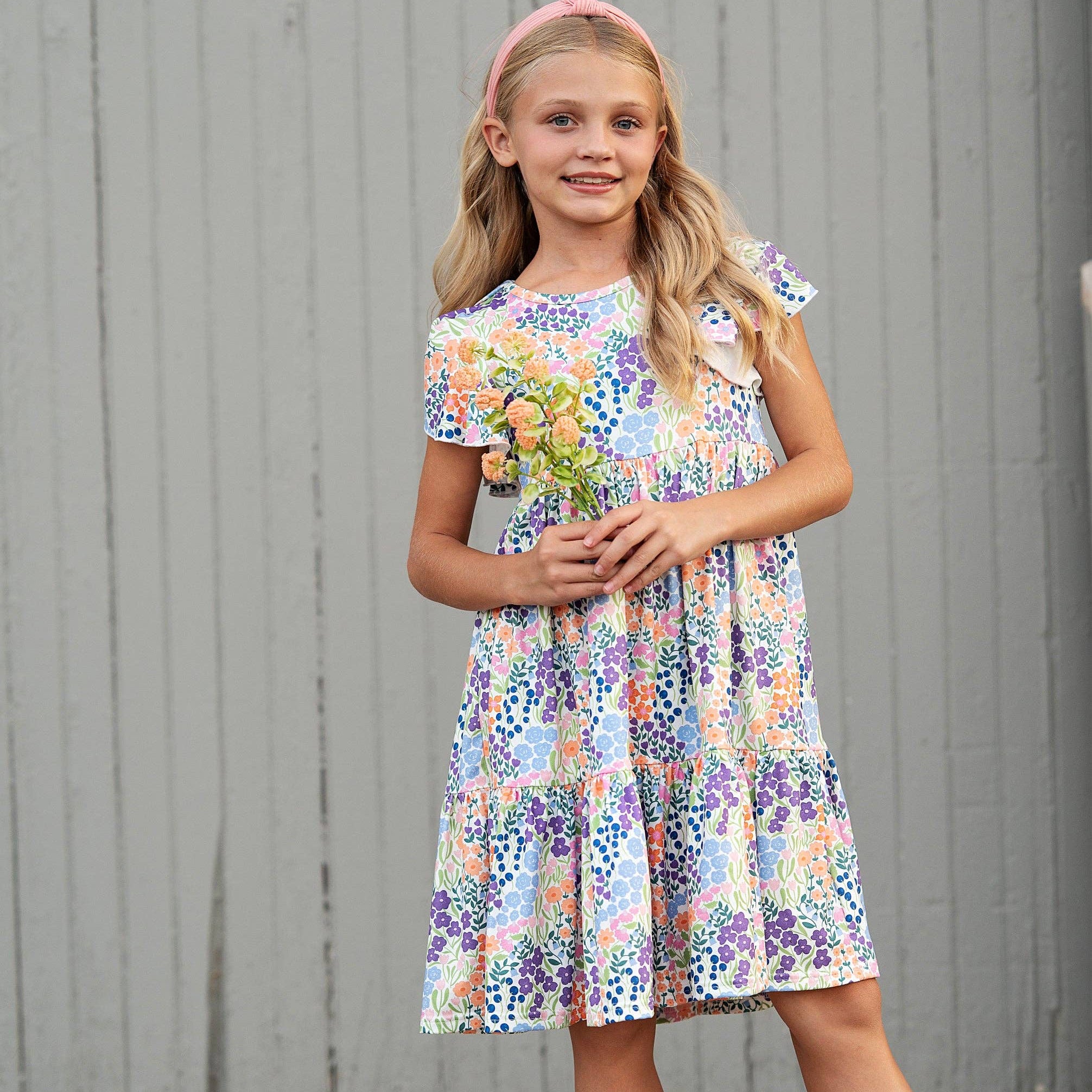 Emmy Garden Floral Flutter Sleeve Twirl Spring Dress