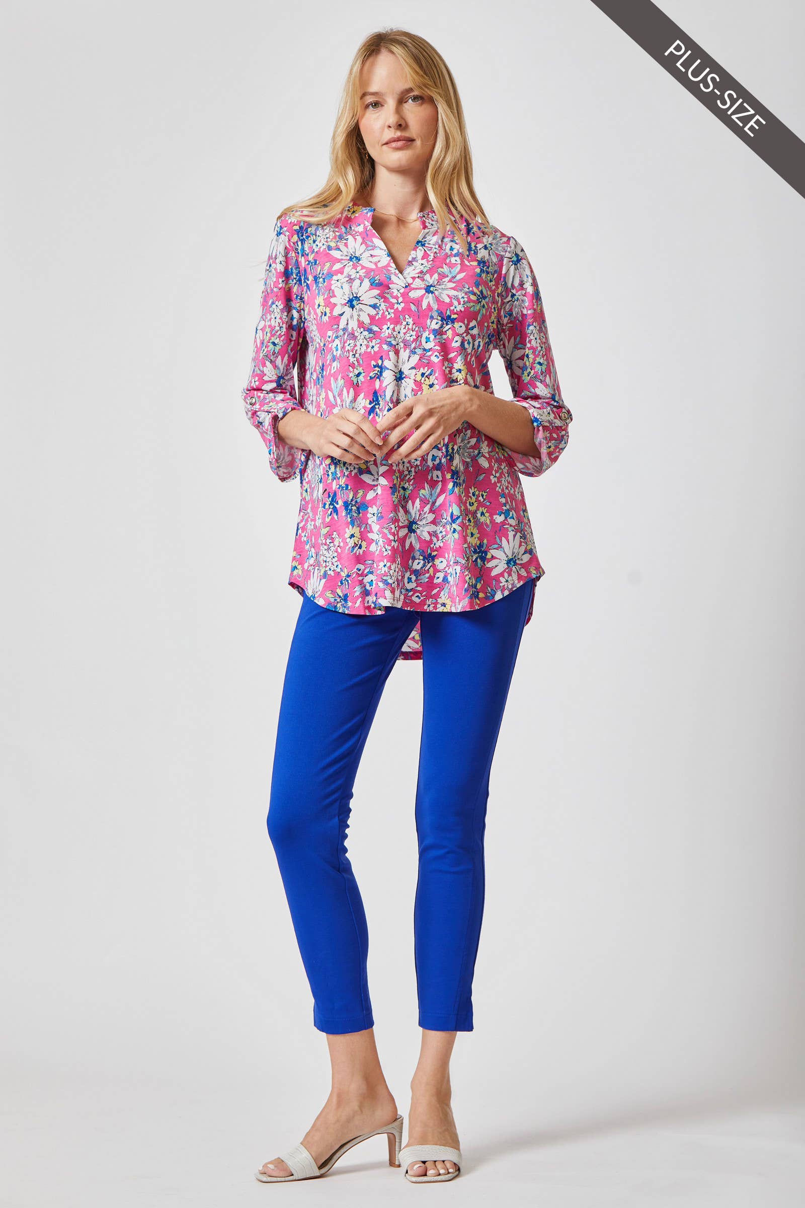 3/4 Sleeve LIZZY MEDALLION Wrinkle Free Blouse: Magenta Multi