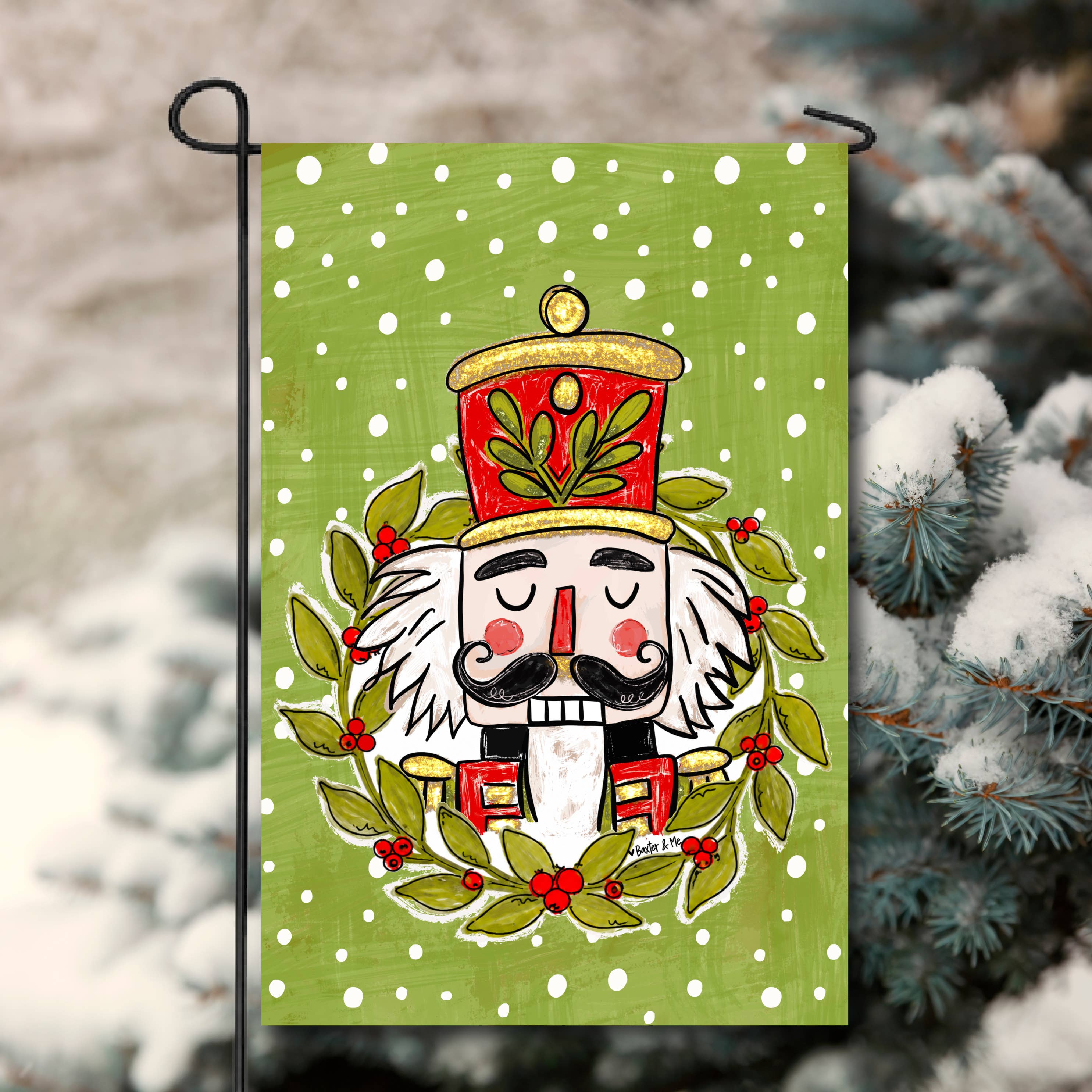 Holly Berry Wreath Nutcracker Garden Flag