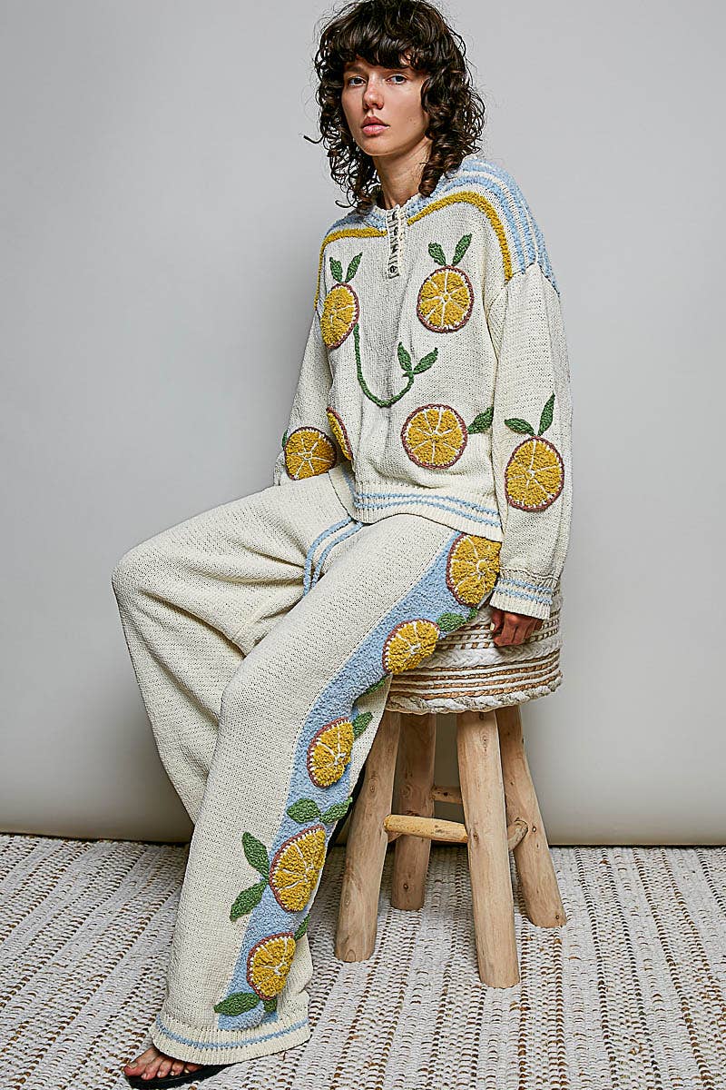 Lemon Stripe Ribbed Knit Sweater