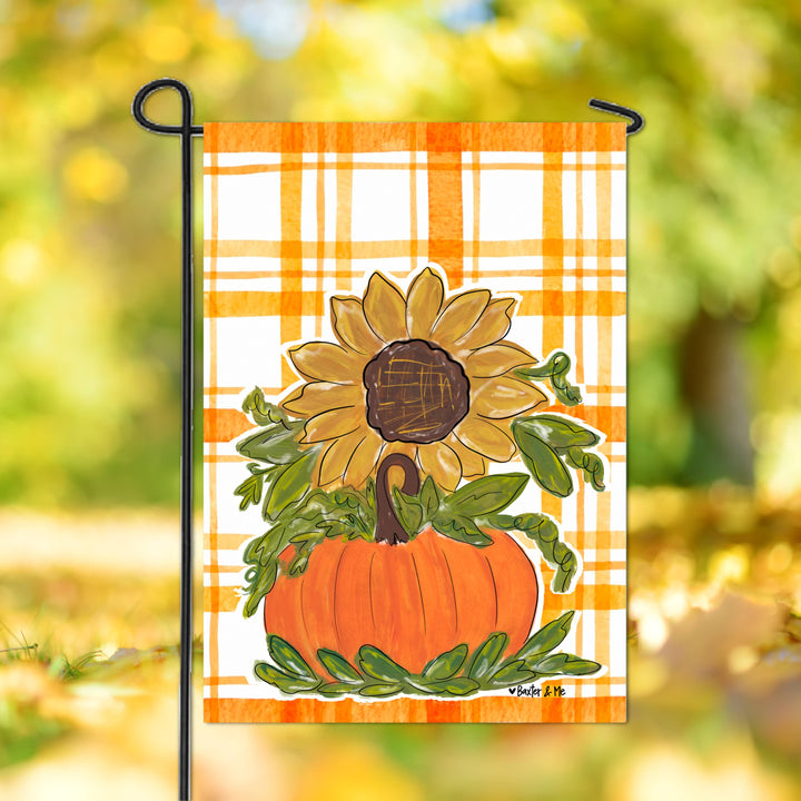 Sunflower Pumpkin Plaid Garden Flag