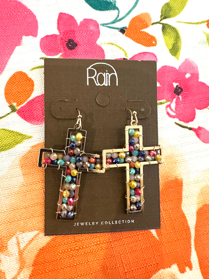 Rain Gold & Multi-Colored Bead Earrings