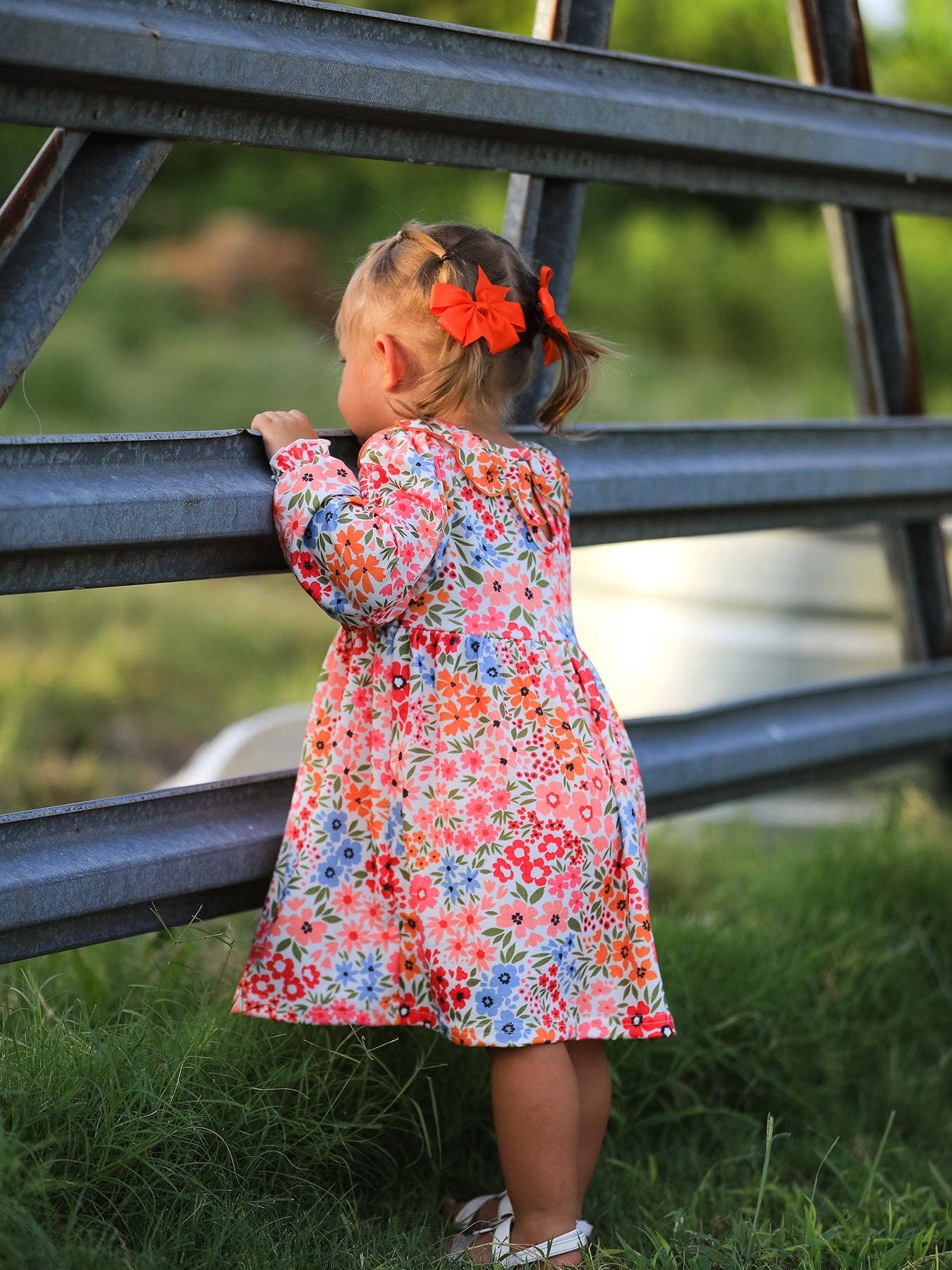 Pumpkin Bow Smocked Floral Dress