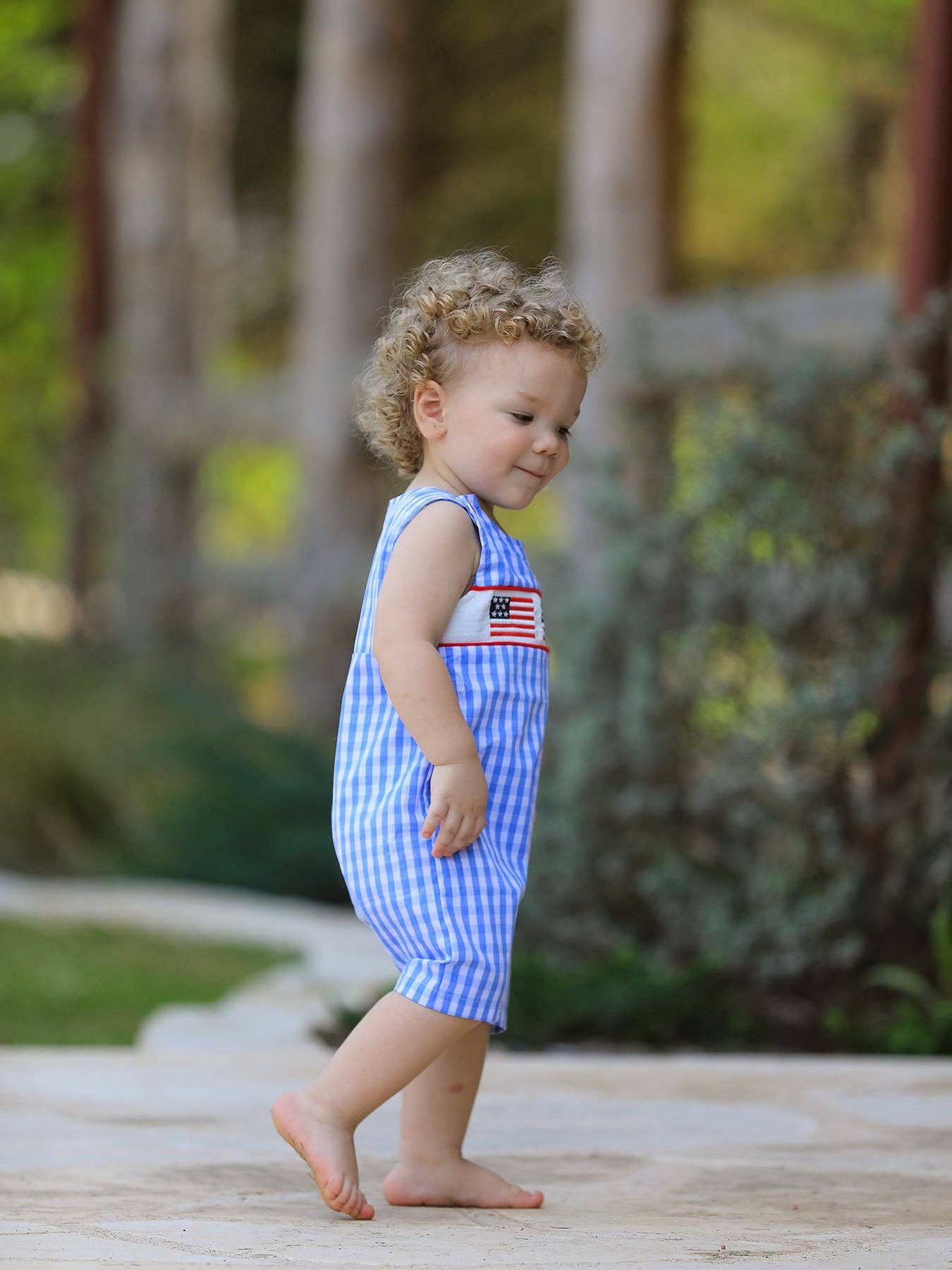 4th of July Flag Embroidery Smocking Boys Romper
