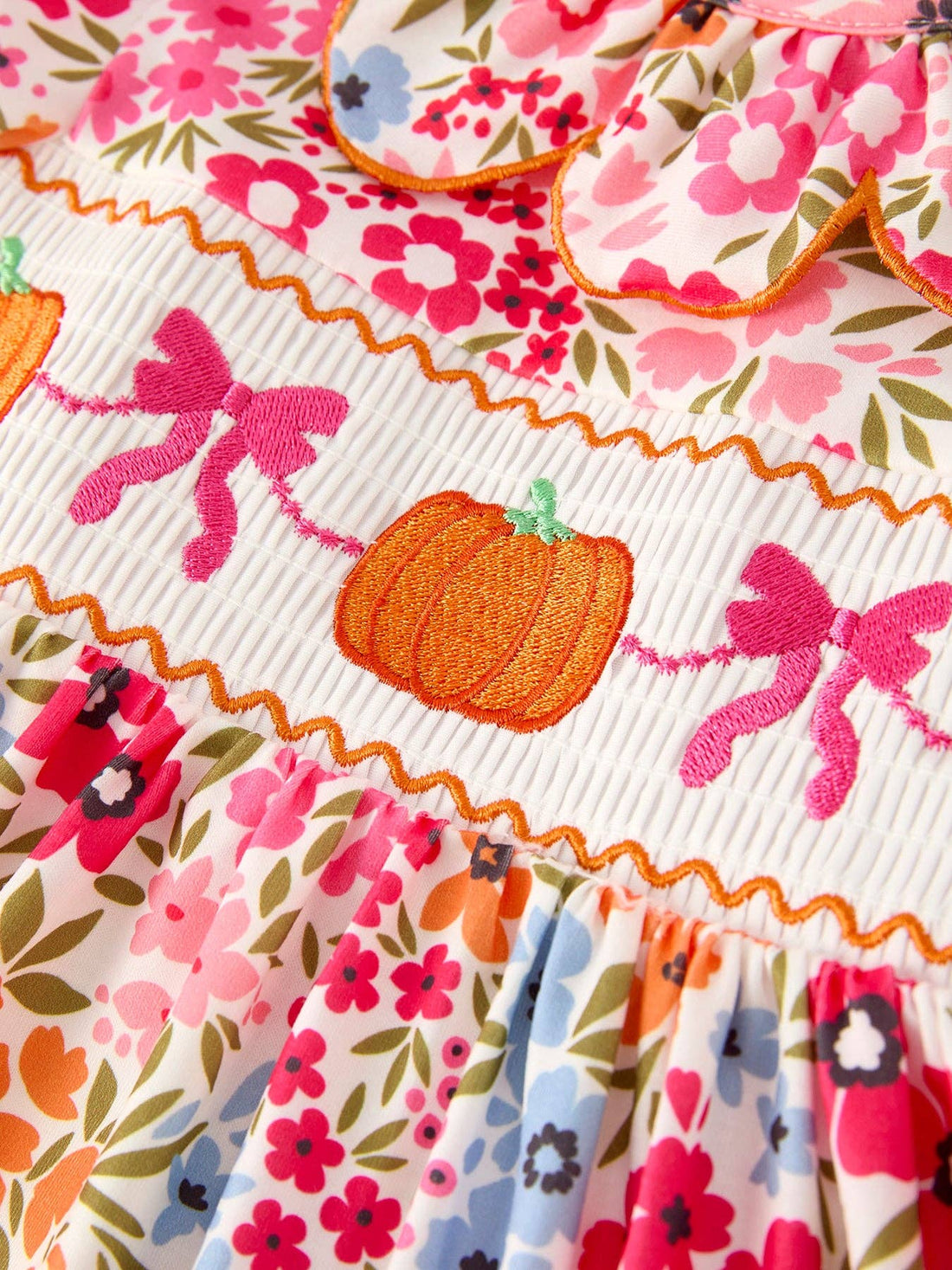 Pumpkin Bow Smocked Floral Dress