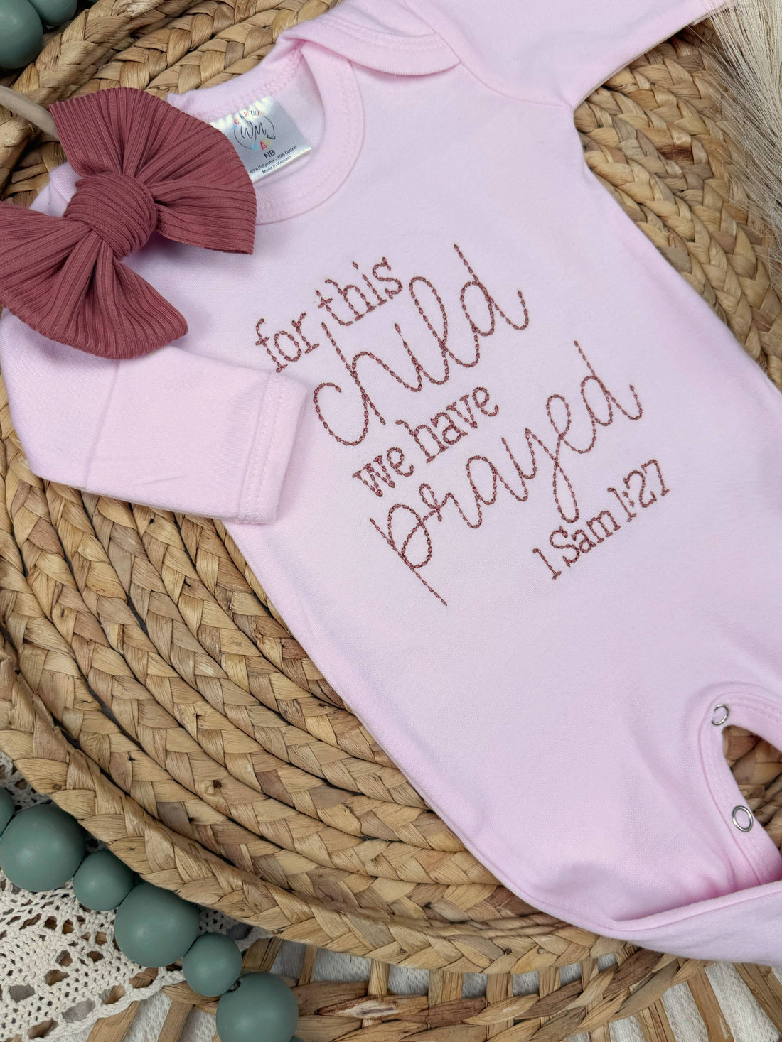 Baby Romper | For This Child We Have Prayed | Pink: 0-3M / Romper Only