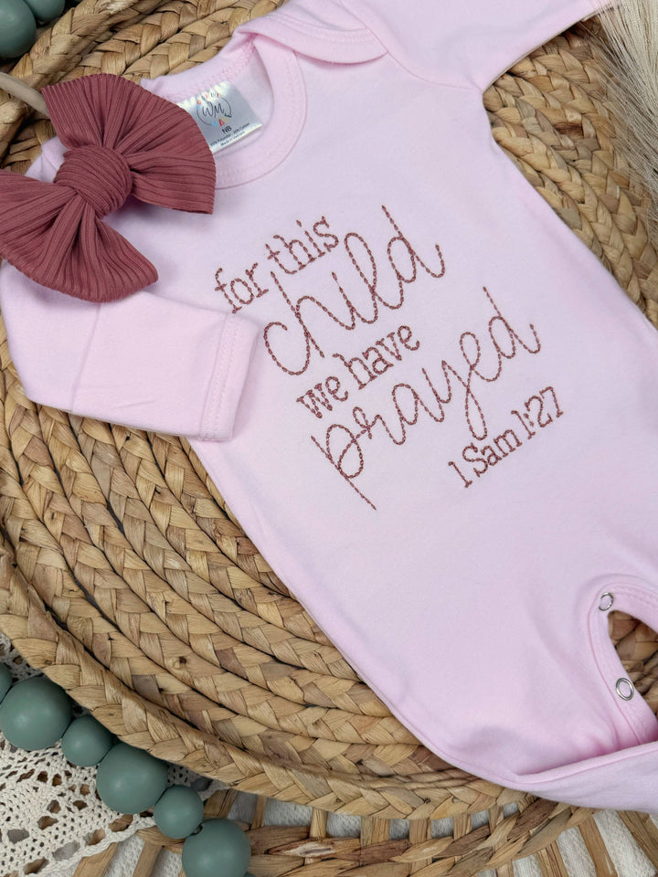 Baby Romper | For This Child We Have Prayed | Pink: 0-3M / Romper Only
