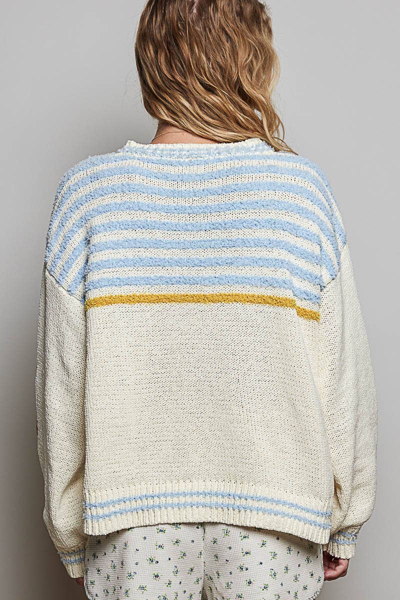 Lemon Stripe Ribbed Knit Sweater