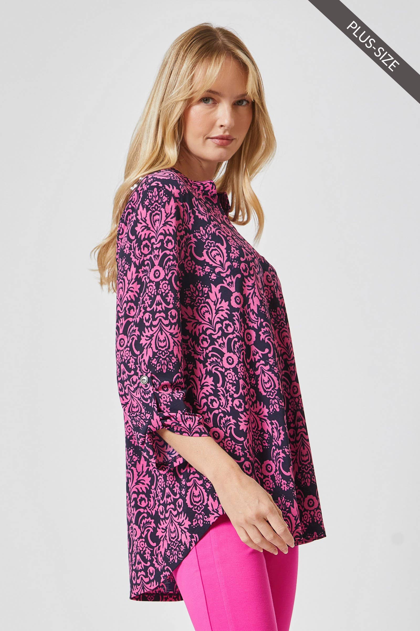 3/4 Sleeve LIZZY MEDALLION Wrinkle Free Blouse: Navy