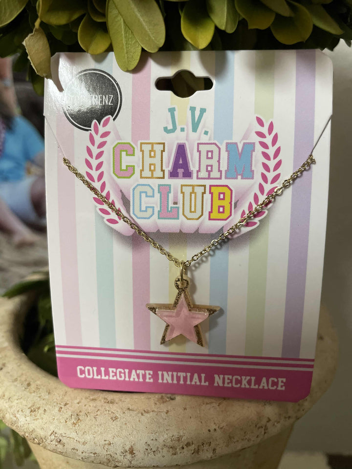 J.V. Charm Pink Star Collegiate Initial Necklace