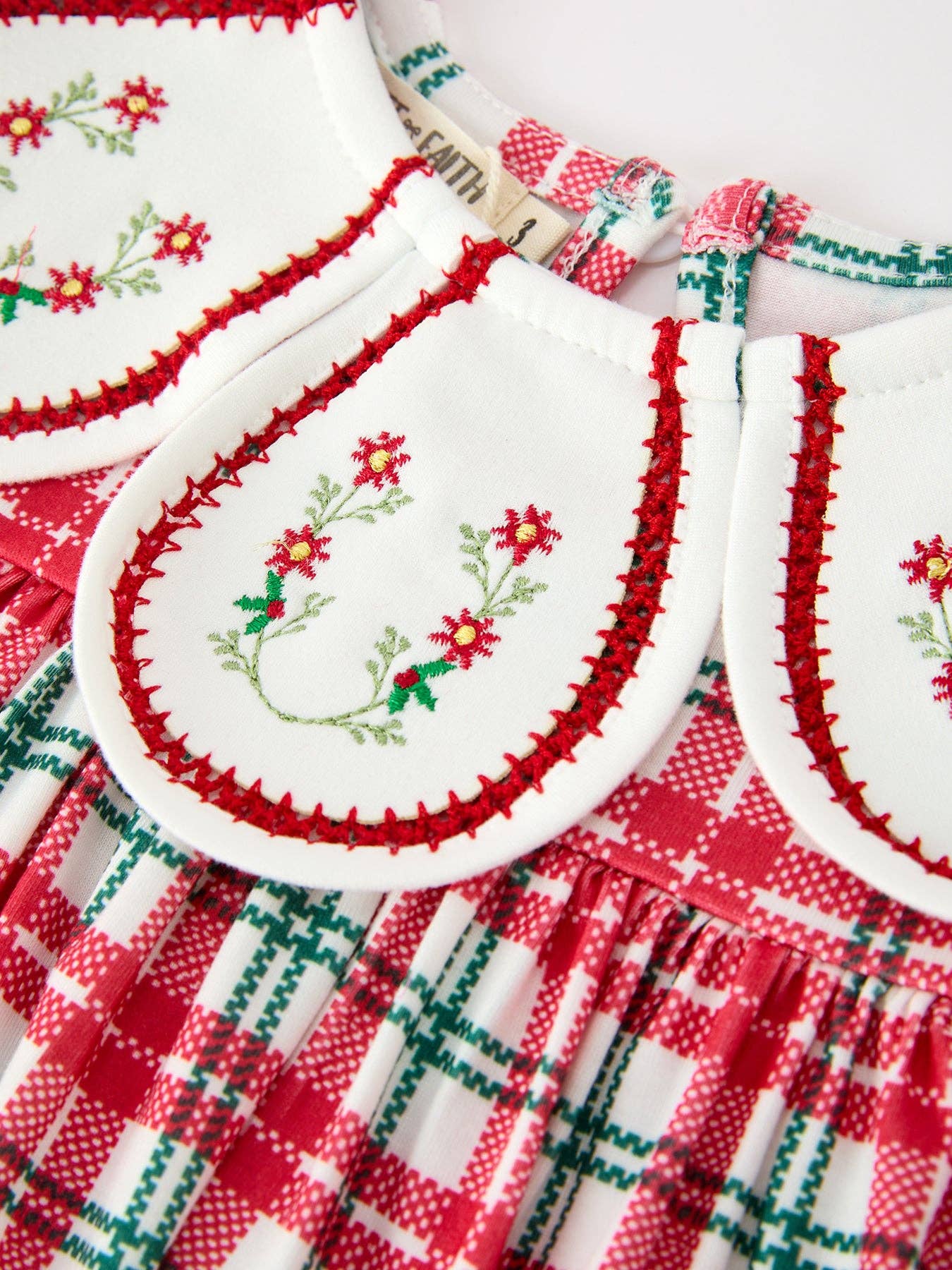 Christmas Plaid Wreath Embroidered Dress