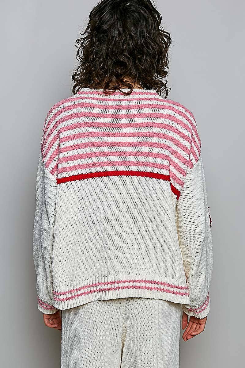 Strawberry Stripe Ribbed Knit Sweater