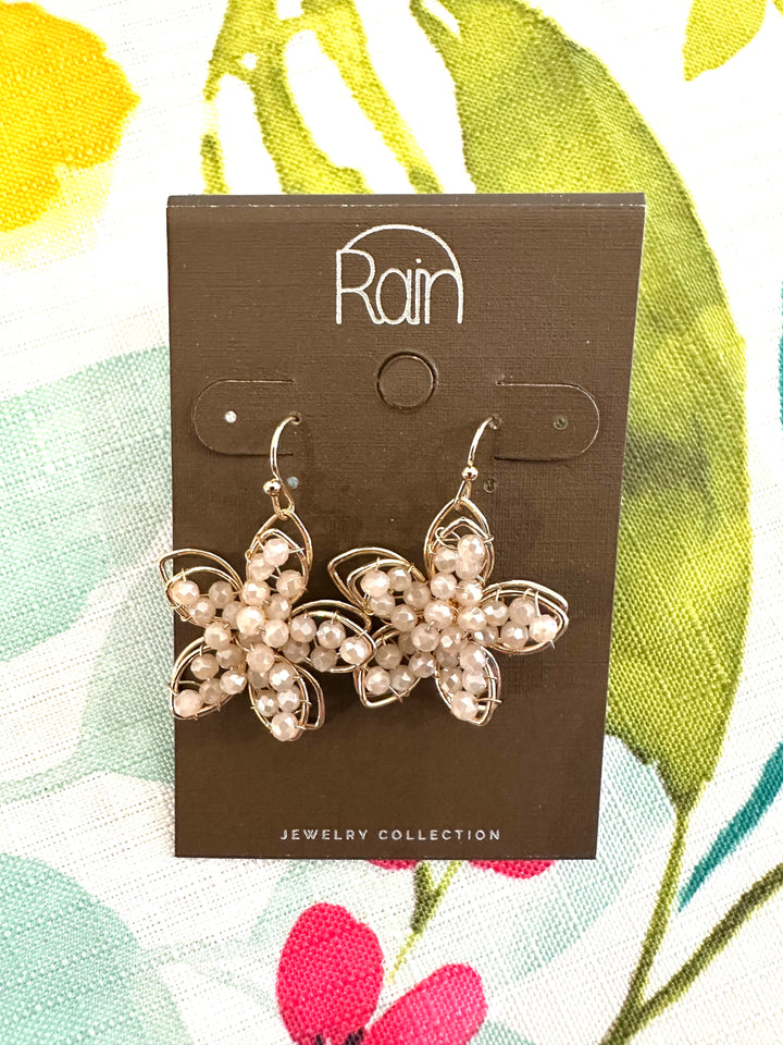 Rain Pink & Gold Beaded Flower Earrings